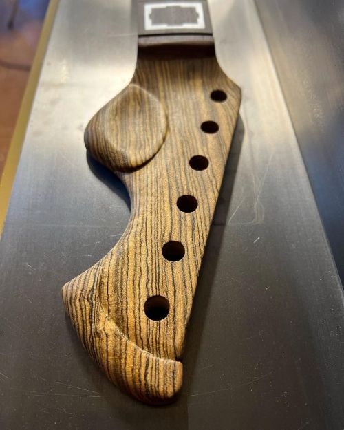 M-tone headstock. I did a little bocote carving today. It’s cool wood and makes a great neck b