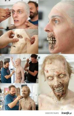 54saltedwounds:  horrorgorewhore:  Behind the scenes walking dead make up application.  So inspiring !!!! 