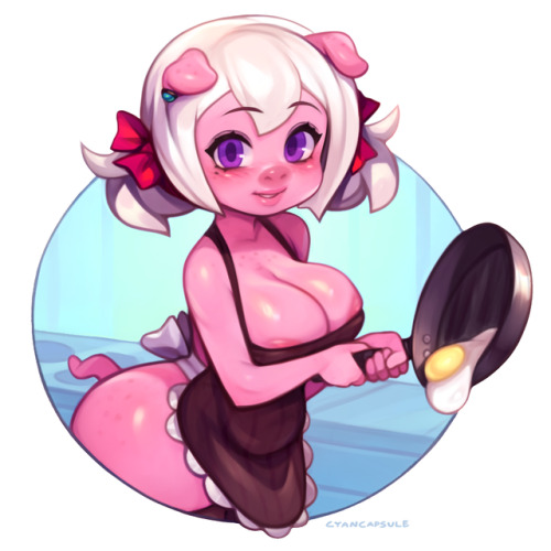 cyancapsule: Emelie cooking! With nip slippage.She seems to insist on wearing aprons without clothin