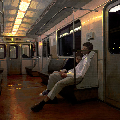 redlipstickresurrected:Danny Lai Lai (Chinese, based Beijing, China) - 地铁上的情侣 (Couple on the Subway)