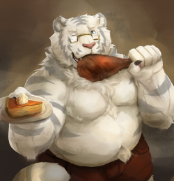 ralphthefeline:  Happy Thanksgiving~! Especially for those that celebrate it~! Hope everyone had a nice thanksgiving meal~ Looks like pudgy tiger Ralph has decided to get into the thanksgiving food action himself and grabbed a large turkey leg~!