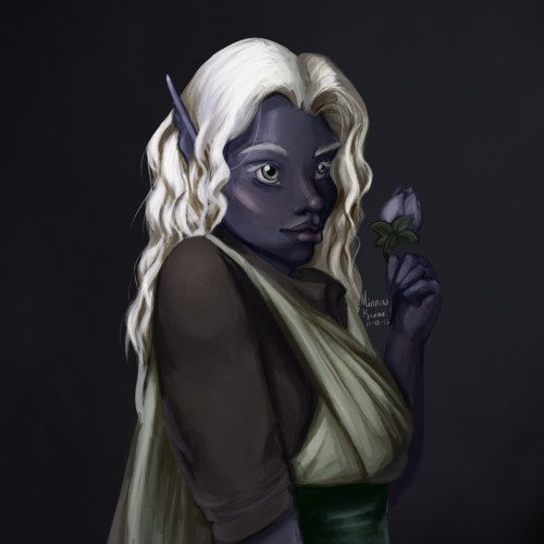 Here’s a portrait of a friend of mine’s character for D&D 5e, a half-Drow cleric of 