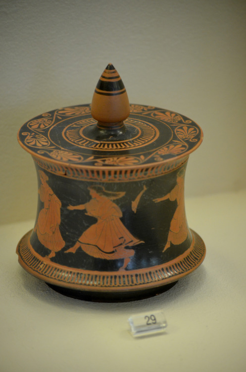 greek-museums:Archaeological Museum of Kerameikos:A very stylish pyxis with a depiction of nereids, 