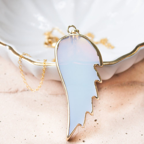 Opalite Wing Necklace - Angel Wing Necklace - Moonstone Necklace - Opal Jewelry - Angel Aura Necklac