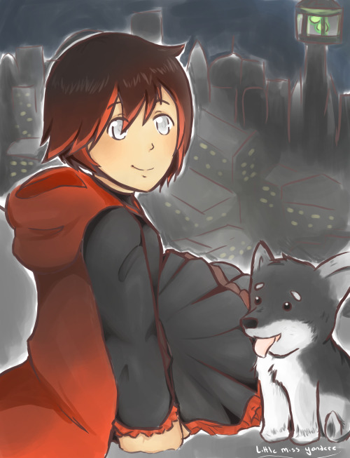 little-miss-yandere:  RWBY art challenge Day 2 -Favorite RWBY member-Our fierce leader and her little pup. the cuties of team RWBY