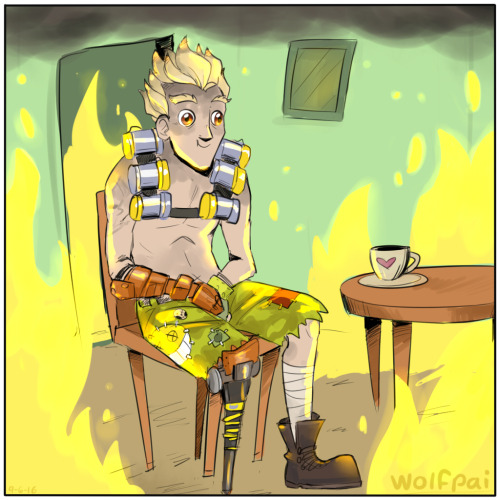 wolfpai999: “This is fine” meme Junkrat and Roadhog addition because what character woul