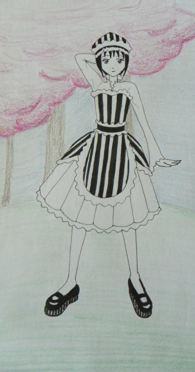 I was going for a black and white maid-esque lolita :3 the background was kind of an afterthought…