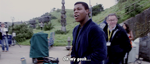 forcewakens:John Boyega when he saw Millennium Falcon. 