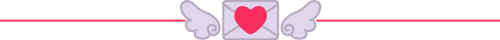 [ID: A post divider with a long, red line going across, a light grey envelope in the center with a reddish pink heart as a seal, and light grey wings on each side. End ID]