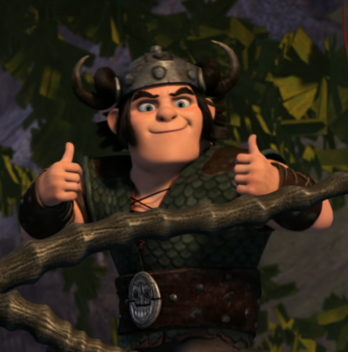 a screencap of Snotlout smirking while giving two thumbs up.