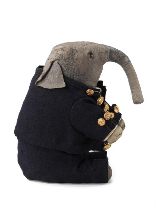 ponderorb: ‘Pumpie' Elephant soft toy made of grey felt, dressed as a sailor in a smart, dark blue, 