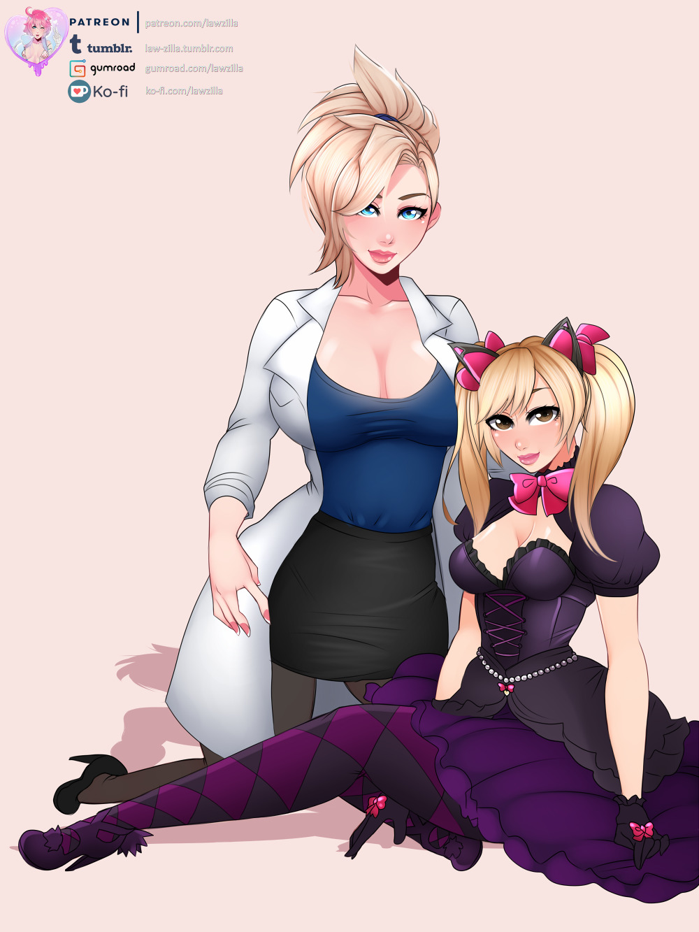 Finished patreon girls Mercy &amp; D.Va from Overwatch, Patreon commission for zombiestabber27