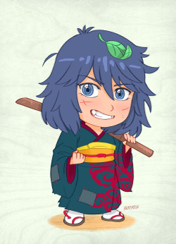 herokick:  “Now that I’ve vanquished their greatest samurai, I will claim my prize from the fair princess of the Kiryuin line!“  Scruffy Chibi Ryuko in a kimono from The Seimei Loom, by CalicoCat.✿ Now she’s standing beside Chibi Satsuki! Hmm…notice