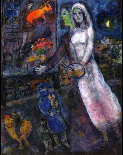 artist-chagall: Newlyweds and Violinist, 1956, Marc ChagallMedium: oil,canvas