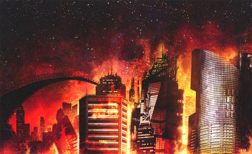 artbooksnat:Puella Magi Madoka Magica (魔法少女まどか☆マギカ)Surreal and apocalyptic backgrounds paintings fro