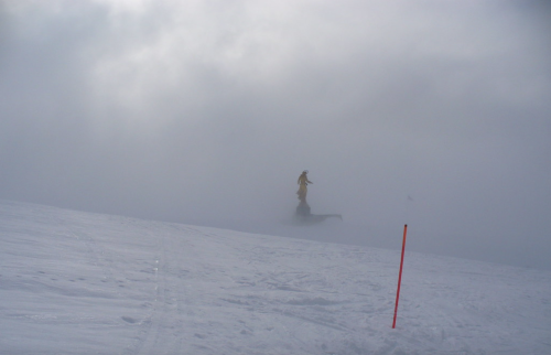 The statue of Our Lady of Europe in the fog. The statue is erected at 2,000 metres above sea level i