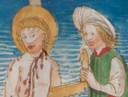 deathandmysticism:Prophet Isaiah being Sawn in Two, Speculum humanae salvationis, 14th century