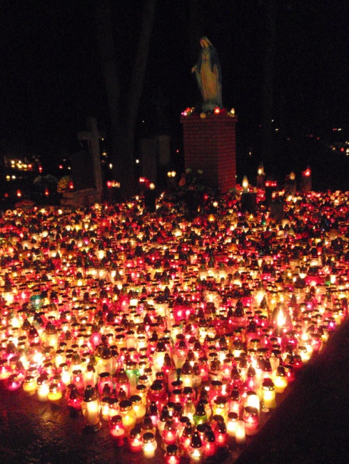 neon-innessa:Polish cemeteries look soooooo neat at night on the All Saints Day. I always go visit w