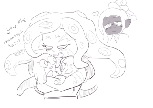 big dump of oc stuff! my inkling sploon’s moms when they were younger, and her brother roko cu