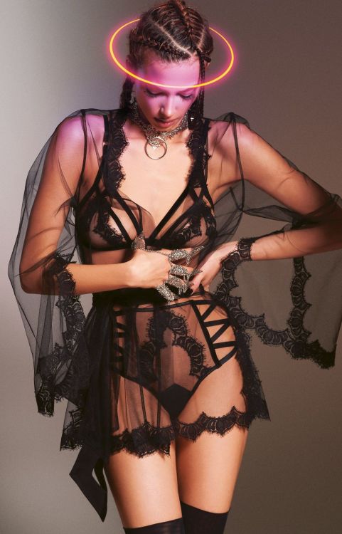 suzybannion:martysimone:  Ludique | Lilitus short robe + bralette + knickers | model Alexandra Domnița | ph Daniel Ilinca | body jewelry Lory Sun     Wow!