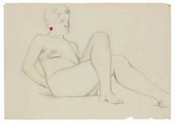 thunderstruck9:  Jonathan Monk (British, b. 1969), Pierced Portraits (#38) (Reclining nude), 2005. Crayon on paper and red drawing-pin, 35 x 49 cm. 