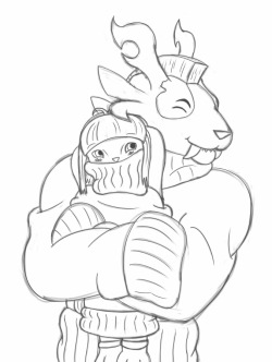 slayergt:  Best nerd frands Thyr and Nouru in super fluffy super warm super oversized sweaters I think Thyr’s was made for a Kodan or something Been wanting to draw something with these two in it for a while   winter so here ya go Late for Wintersday