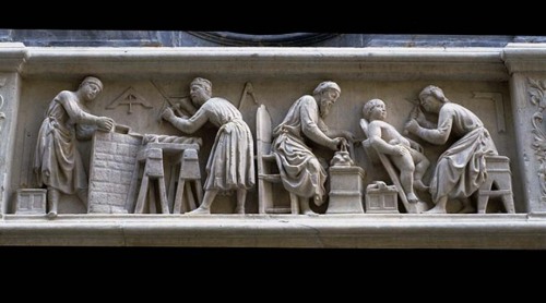 italianartsociety:  Today is the feast day of the Four Crowned Martyrs, a group of early Christian Roman sculptors who refused to carve a pagan idol and were executed by Emperor Diocletian for their insurrection. Memorably depicted by Florentine sculptor