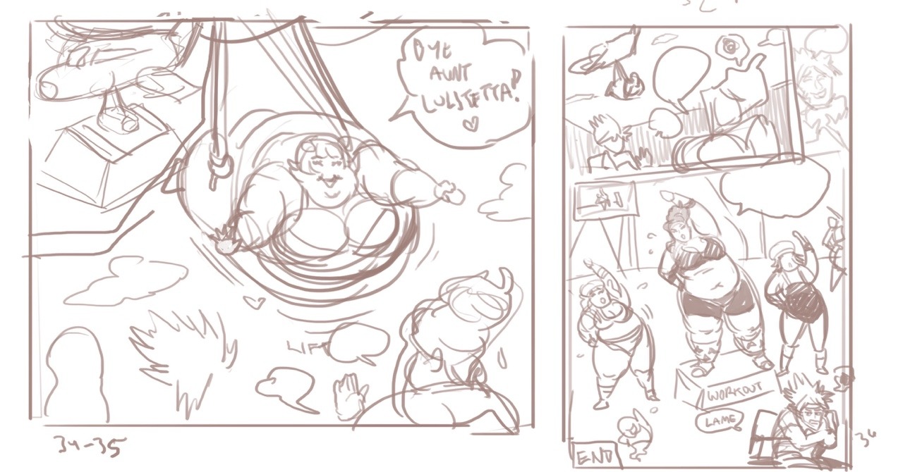 fatline:  Puddin’ on the Pounds: Comic Thumbnails 36 pages weight gain comic WIP