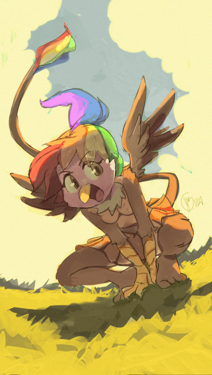 rainbowfeatherreplies:  Art by Edtropolis  BAM! Rainbow Feather lands after a flight course!  “Didja see that?? Don’t you think my coolness levels are getting higher??  Ahhhh cuuute~! ^w^