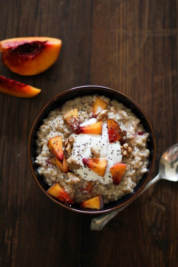 intensefoodcravings:  Maple Walnut Steel Cut Oatmeal with Yogurt, Peaches, and Chia