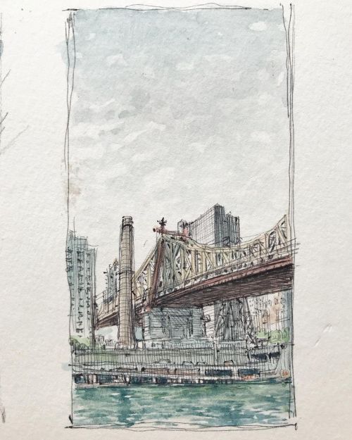 Pleinaire sketch from Roosevelt Island. Swipe for process and picture. #pleinaire #ballpointpen #wat