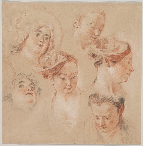 artist-watteau: Six Head Studies, Jean-Antoine Watteau, c. 1715, Harvard Art Museums: DrawingsHarvar