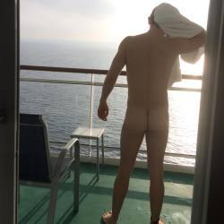 zacockenden:  Got to love a balcony on a #cruise watch the #sunrise as you’re drying off. #nakedboy 