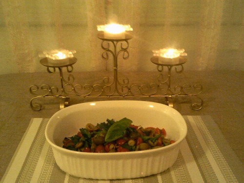 Christmas Tomato Olive Salad All Ingredients To Taste. Cherry Tomatoes Green Olives Sliced Olives With
