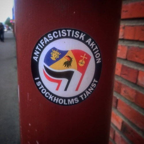 Anarchist and antifascist stickers seen around Stockholm