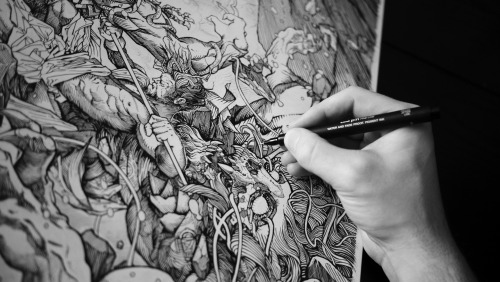 johnguydo:  Pen & Ink Illustration, The Lion Men of Moab © John Guydo Illustration. 