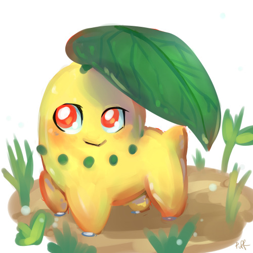 puff-pink:Tomorrow is Pokemon Day!Drew a little chikorita in celebration of my favorite pokemon game