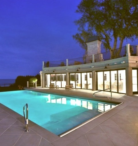Chicago Pool Pool LandscapingPool Landscaping - Mid-sized Traditional Courtyard Stone And Rectangular