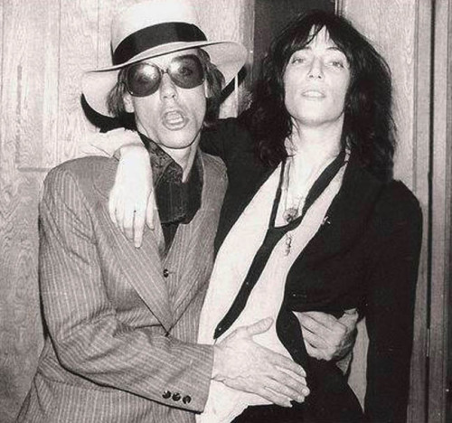 soundsof71:Iggy Pop and Patti Smith backstage at The Roxy, 1977, by Jim Cassatta