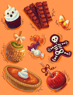 schuuu-art:Halloween sweets! 🎃Another moldy-oldie and another from a food collection series I posted way back when–turns out if you wait long enough your old seasonal stuff comes back just in time for the right holidays ;]