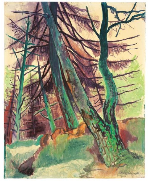 thunderstruck9:Max Pechstein (German, 1881-1955), Waldstück [Woodland], 1934. Watercolour over penci