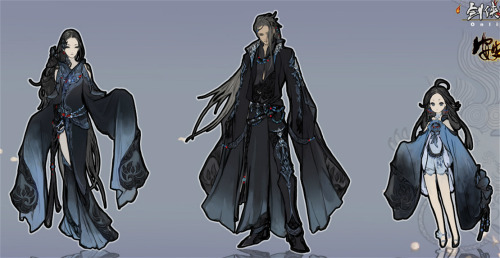 Costume concept design of different martial art schools in the game JX3 inspired by traditional chin