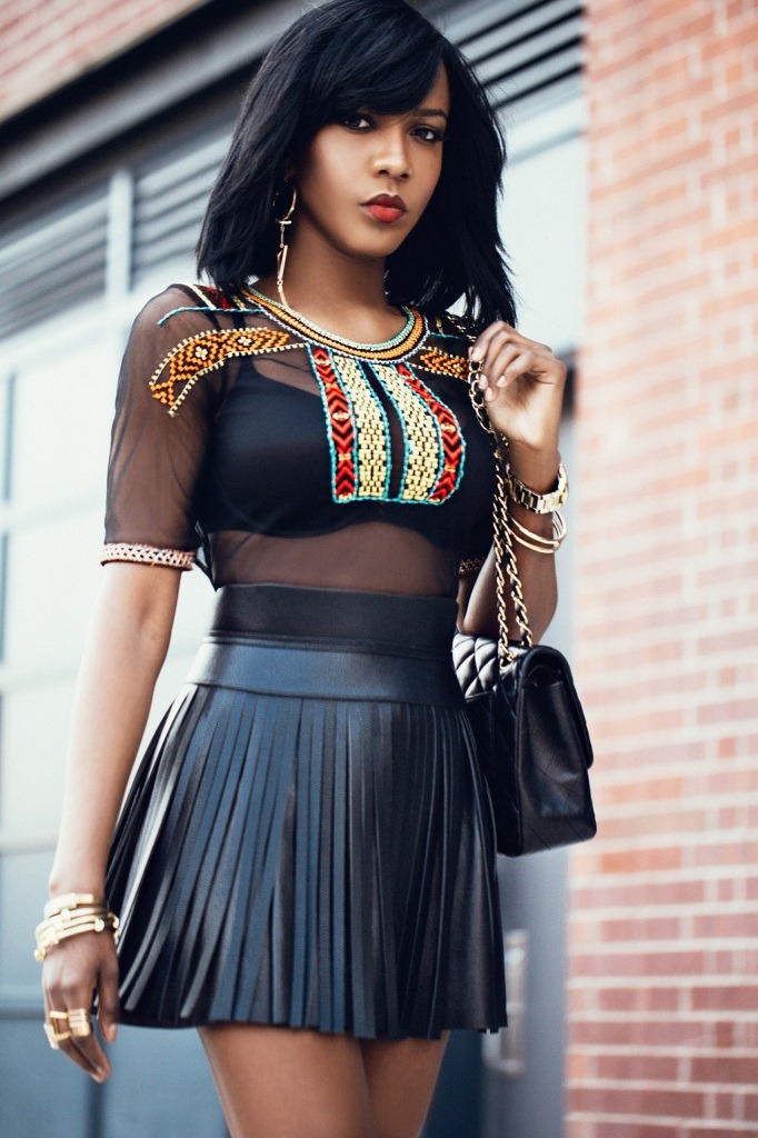 ecstasymodels:Haute Hippie  Topshop Top,H&amp;M Leather Skirt ,BCBG Leather Belt