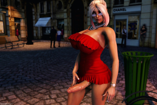 shassai: Dani - Inappropriate behavior Little red dress, too tight - perfect for an evening walk, right? — There are additional shots of Dani on my Patreon. Join up if you enjoy my work and want to support it! 