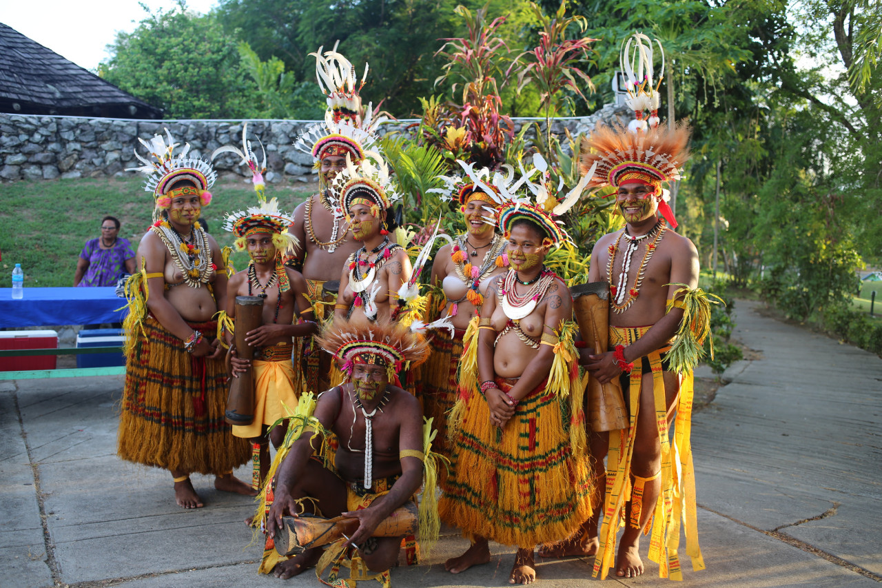 Mekeo Dancers, preparing and dancing at the Tep Tok Preview at the PNG National