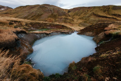 chrisbrinleejr:  Today was fun. We found our own private blue lagoon up in the mountains 45 minutes southwest of Reykjavik, Iceland. The water was warmed by the many hot springs located in the area; temperatures were balanced out by the cool water flowing