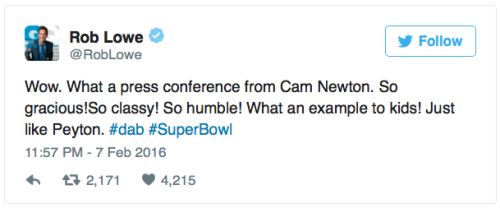 micdotcom:  Twitter calls out Rob Lowe for criticizing Cam Newton Rob Low was infamously embroiled in a scandal in the 1980s when a sex tape of him having sex with a 16-year-old leaked. After he sarcastically called out Cam Newton on Sunday night, the