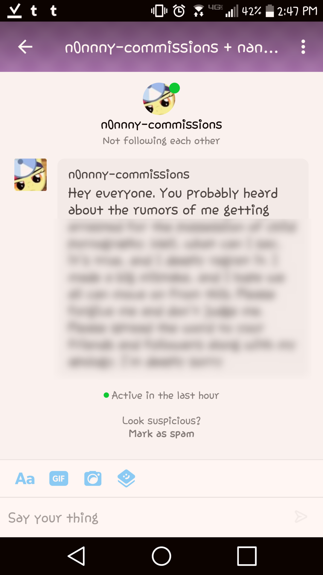 n0nnny: Warning to all of my followers. If you get such message, THIS IS NOT ME.
