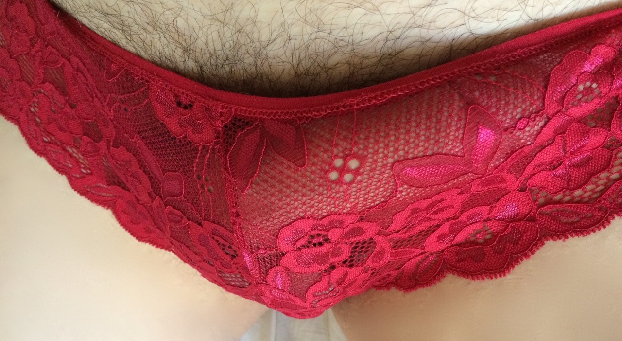 plikespanties:  Red Lace Thong Backed-Hipsters  New red knickers!  The lovely soft