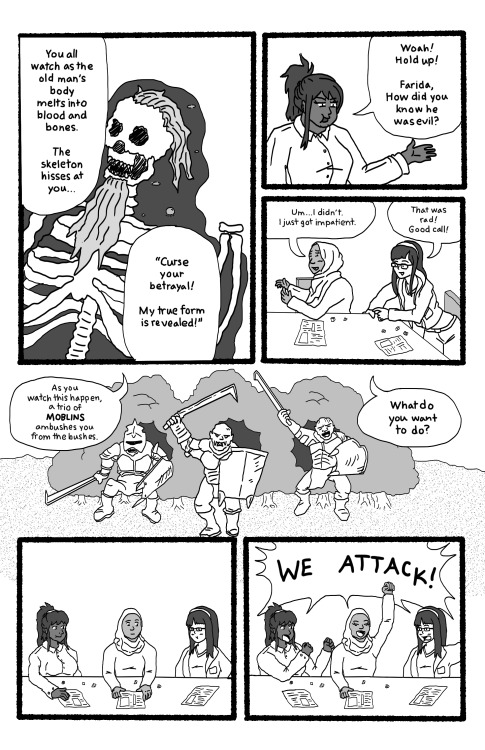 bikiniarmorbattledamage:  dungeonsdonuts:  Part 1 of my comic “My First Character”, a D&D inspired story of friends rolling dice together for the first time.  Not gonna lie, this is the first comic project I’ve done since I was in